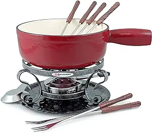 red cheese fondue pot for crab fondue with cider